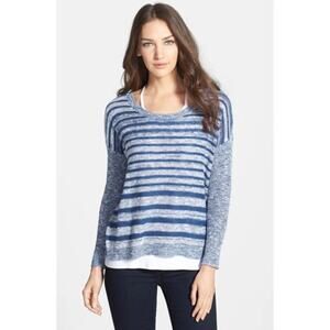 Eileen Fisher Scoop Neck Denim-Look Top/Lightweight Sweater - L
